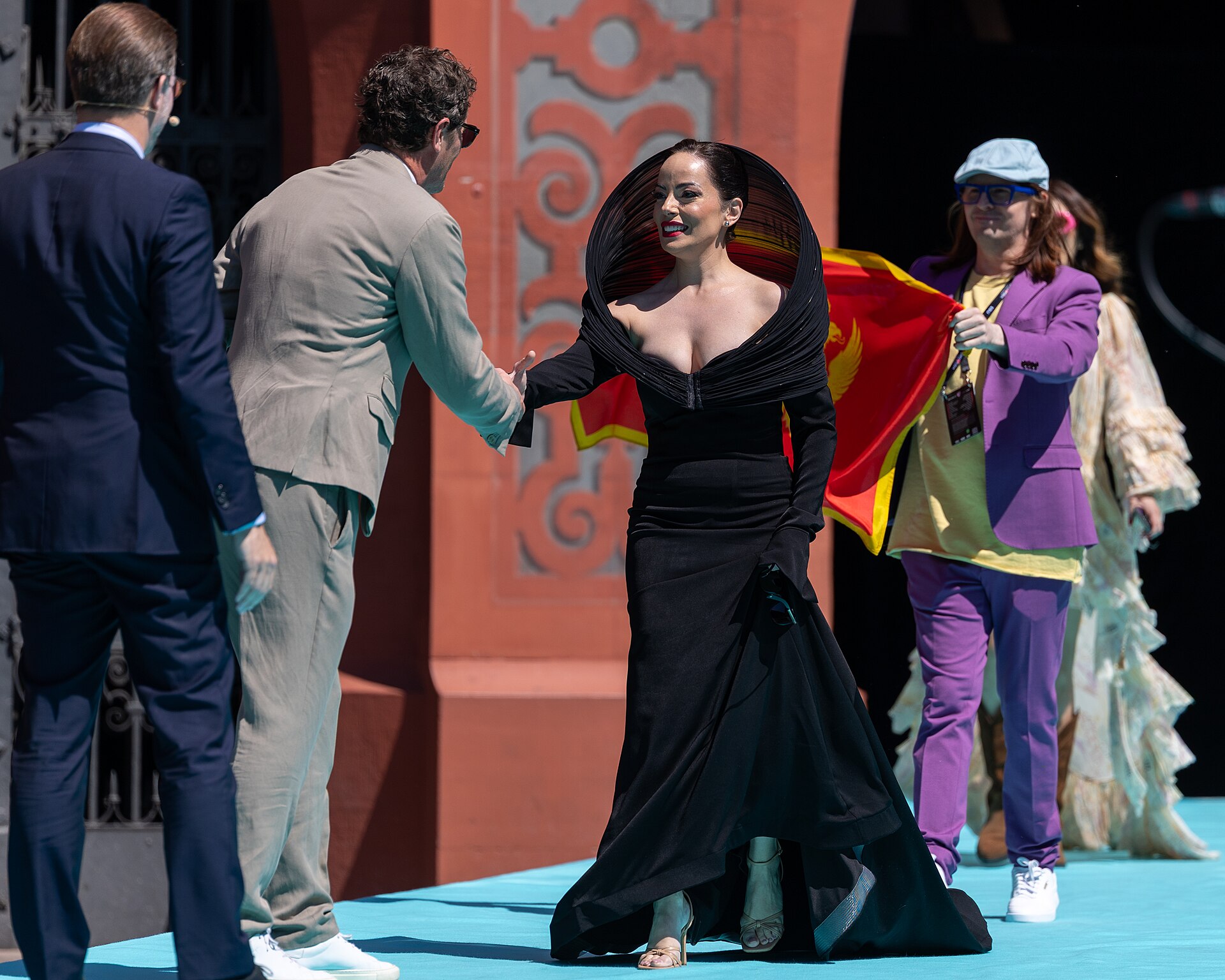 Žižić, representing Montenegro, on the Turquoise Carpet at Eurovision 2025 in Basel, Switzerland.