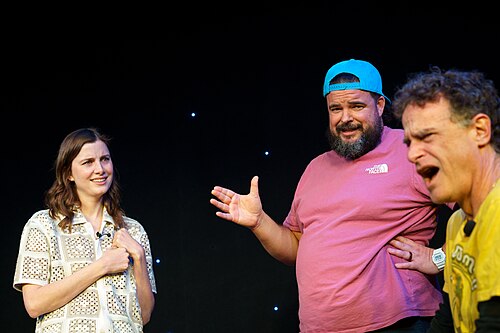 Vic Michaelis, Jon Gabrus, and Matt Besser perform in Upright Citizens Brigade's ASSSSCAT at SXSW 2024