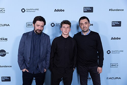Georgi M. Unkovski, Arif Jakup, and Ivan Unkovski at the 2025 Sundance Film Festival for the premiere of “DJ Ahmet”