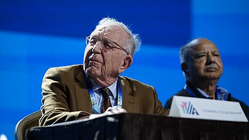 Edward Feigenbaum and Raj Reddy at AAAI 2026 in Singapore for "Professor Edward Feigenbaum: A Tribute to and Lecture by a Pioneer of AI on his 90th Birthday"