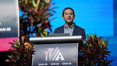 Peter Stone speaking at AAAI 2026 (AAAI-40) in Singapore