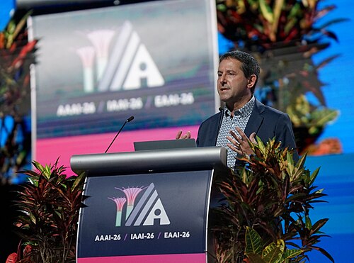 Peter Stone speaking at AAAI 2026 (AAAI-40) in Singapore