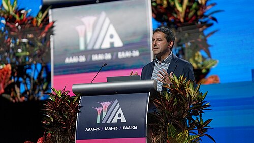 Peter Stone speaking at AAAI 2026 (AAAI-40) in Singapore