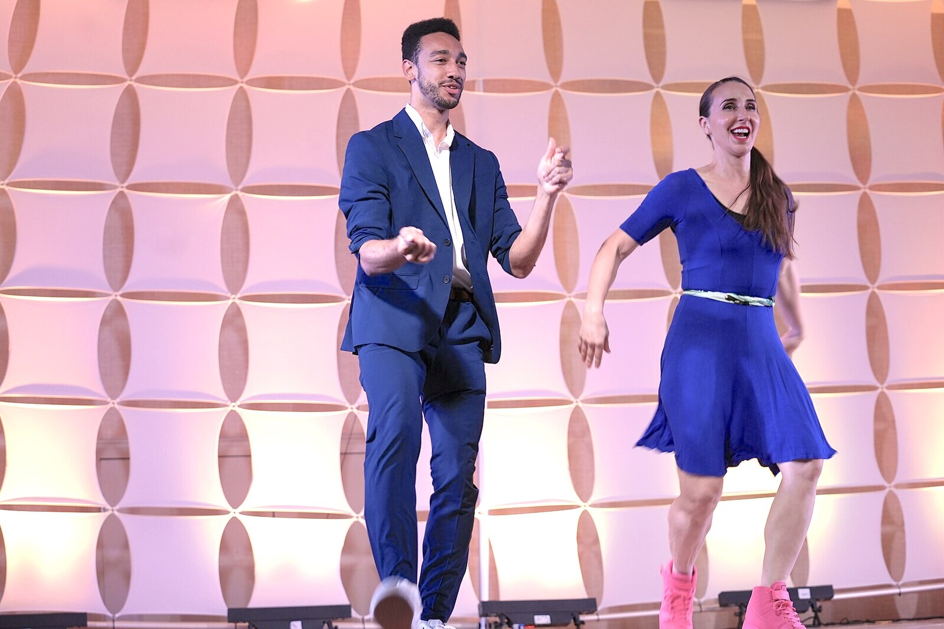 AJ Howard & Laura Glaess, dancers & instructors, performing the Lindy Hop at California Dance Festival 2025 in Sacramento, California.aj how