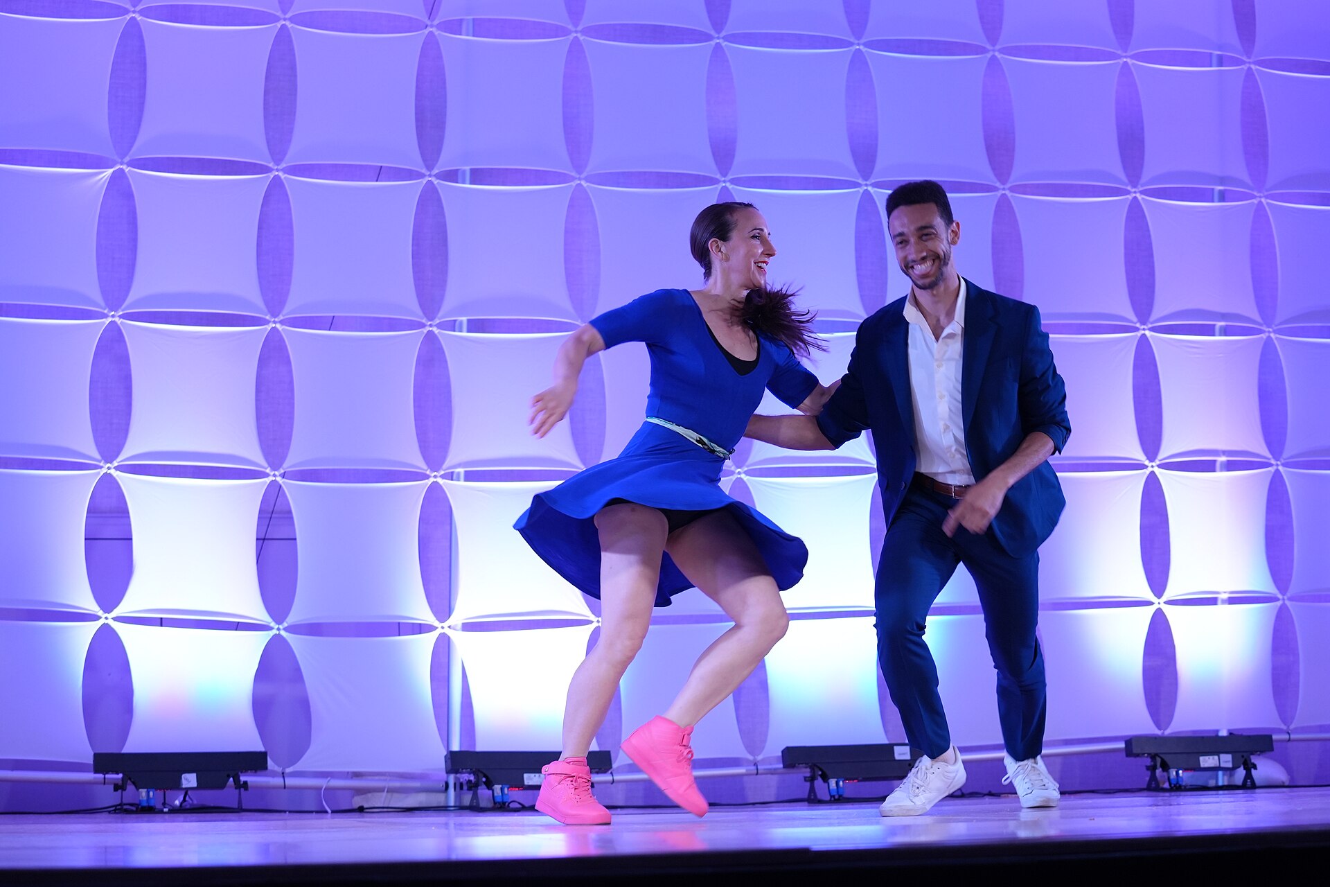 AJ Howard & Laura Glaess, dancers & instructors, performing the Lindy Hop at California Dance Festival 2025 in Sacramento, California.aj how