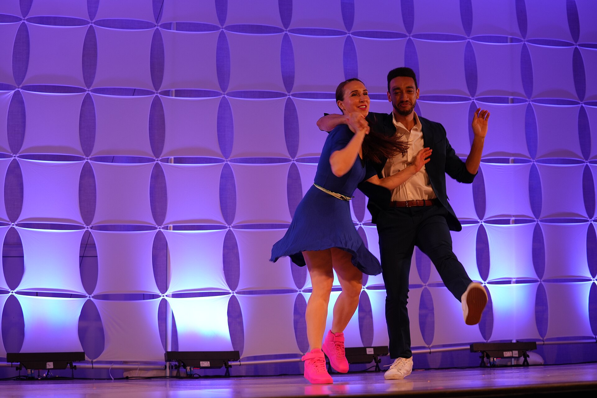 AJ Howard & Laura Glaess, dancers & instructors, performing the Lindy Hop at California Dance Festival 2025 in Sacramento, California.aj how