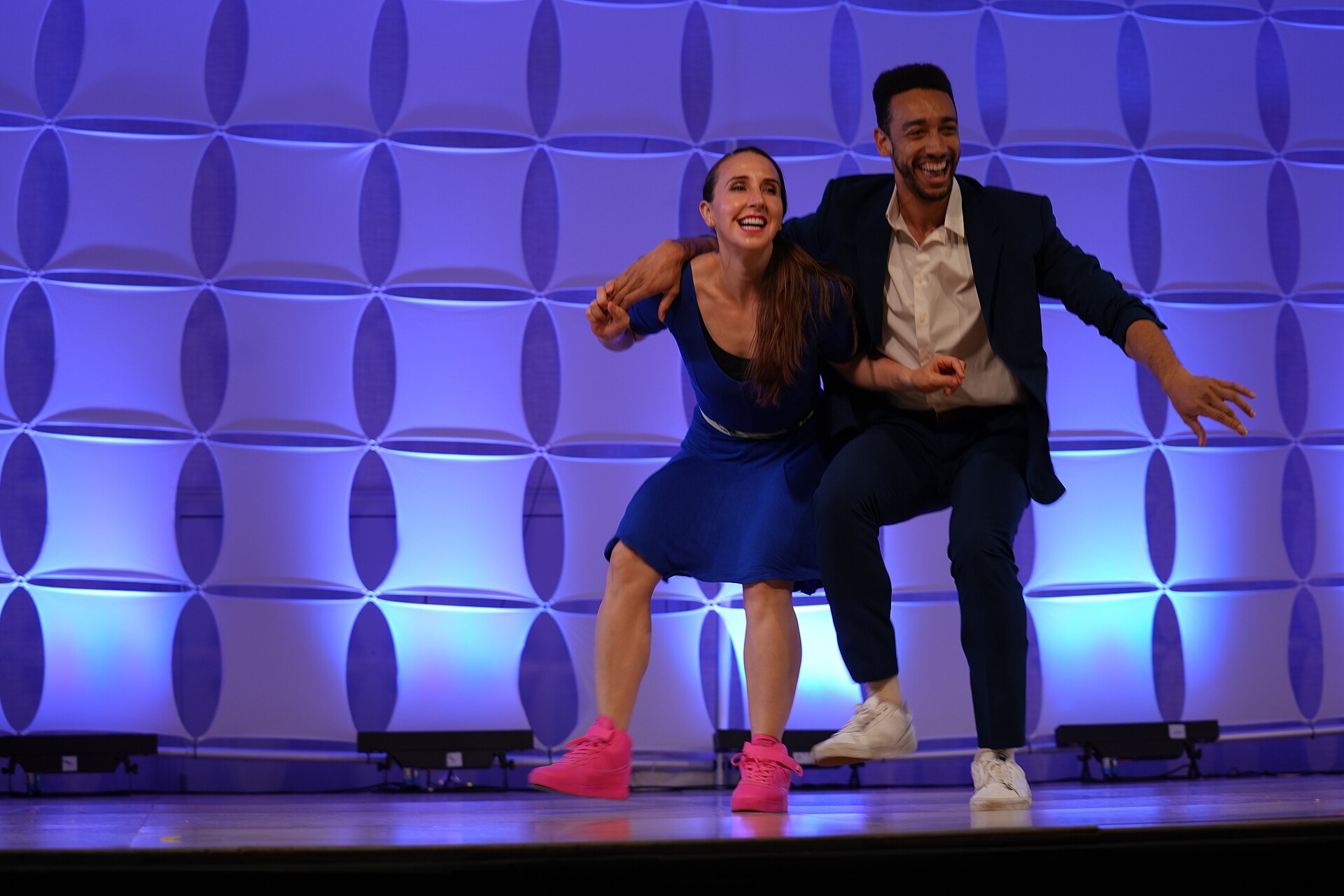 AJ Howard & Laura Glaess, dancers & instructors, performing the Lindy Hop at California Dance Festival 2025 in Sacramento, California.aj how