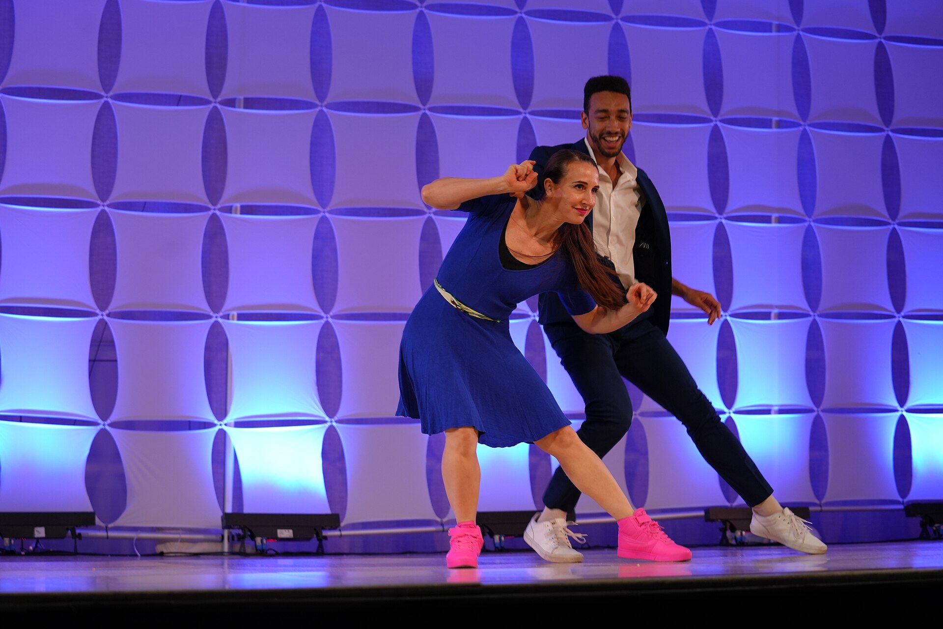 AJ Howard & Laura Glaess, dancers & instructors, performing the Lindy Hop at California Dance Festival 2025 in Sacramento, California.aj how