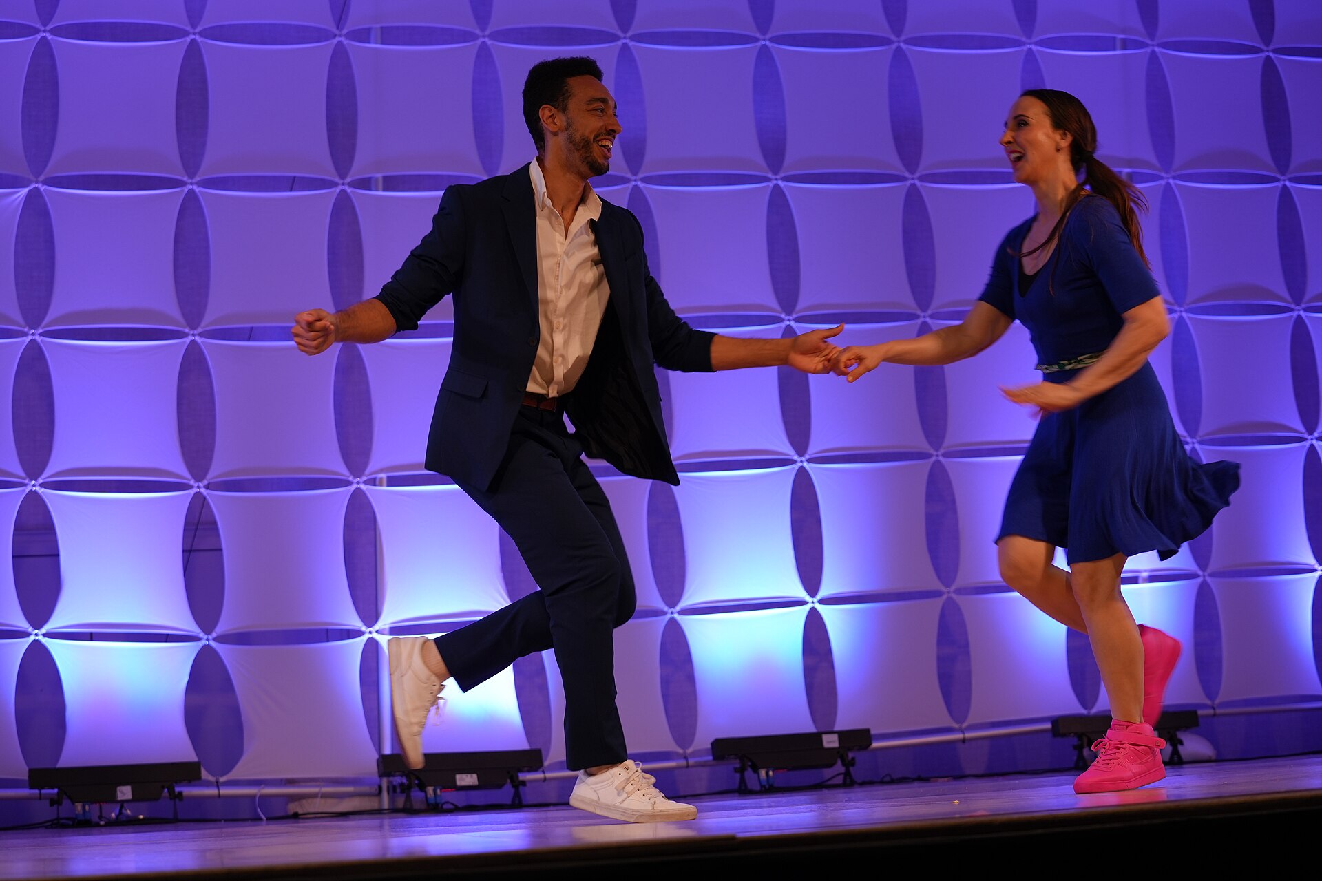 AJ Howard & Laura Glaess, dancers & instructors, performing the Lindy Hop at California Dance Festival 2025 in Sacramento, California.aj how