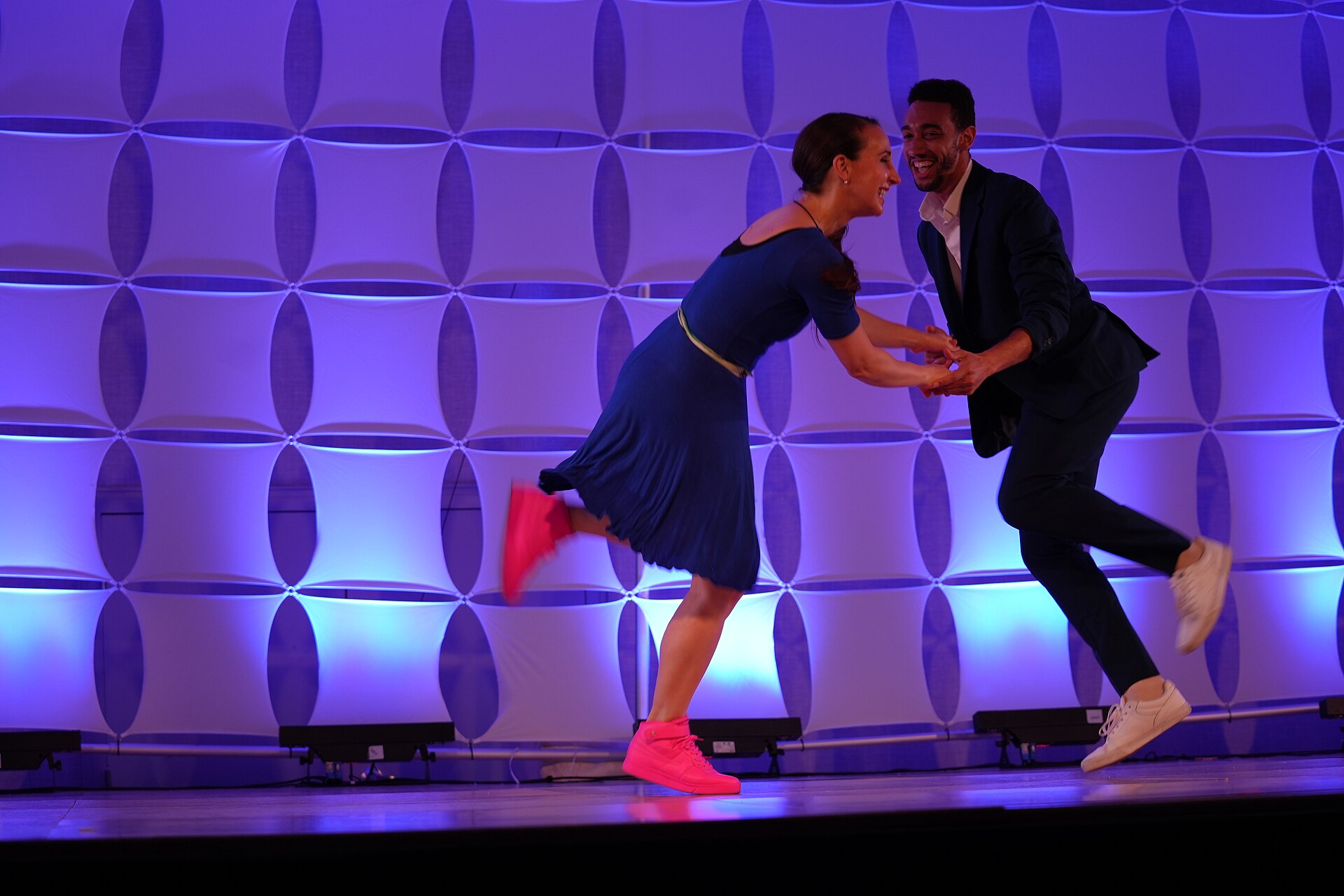 AJ Howard & Laura Glaess, dancers & instructors, performing the Lindy Hop at California Dance Festival 2025 in Sacramento, California.aj how