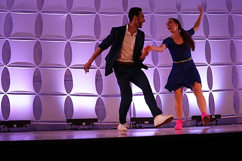 AJ Howard & Laura Glaess, dancers & instructors, performing the Lindy Hop at California Dance Festival 2025 in Sacramento, California.aj how