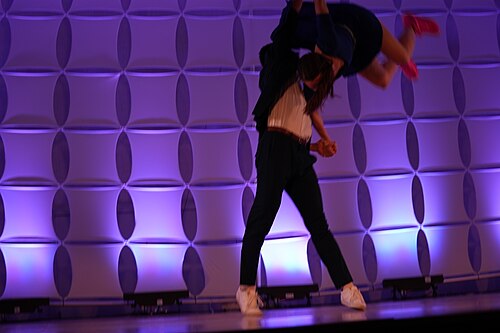 AJ Howard & Laura Glaess, dancers & instructors, performing the Lindy Hop at California Dance Festival 2025 in Sacramento, California.aj how