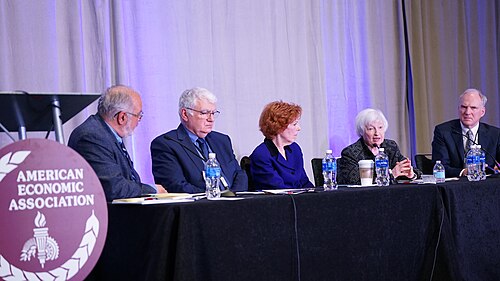 Anil Kashyap, Athanasios Orphanides, Loretta Mester, Janet Yellen, David Romer at the ASSA Annual Meeting (AEA) 2026 in Philadelphia, PA