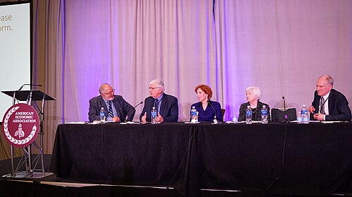 Anil Kashyap, Athanasios Orphanides, Loretta Mester, Janet Yellen, David Romer at the ASSA (AEA) Annual Meeting 2026 in Philadelphia, PA for "Future of the Fed"
