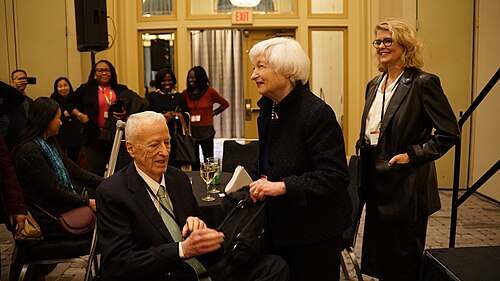 Janet Yellen with George Akerlof, Linda Tesar at the ASSA Annual Meeting (AEA) 2026 in Philadelphia, PA