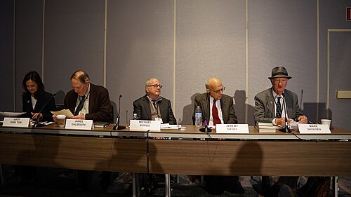James Galbraith, Michael Bordo, Jeremy Siegel, Mark Skousen, Judy Shelton at the ASSA Annual Meeting (AEA) 2026 in Philadelphia, PA in session on [Honoring Milton Friedman on his 50th Anniversary of Winning the Nobel Prize]