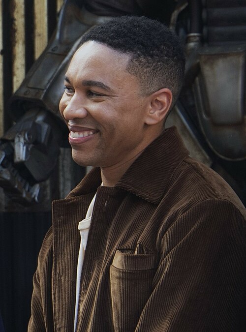 Cropped image of Aaron Moten at Prime Video's new series "Fallout" activation at SXSW 2024 with director Jonathan Nolan, producer Todd Howard and fellow star Walton Goggins