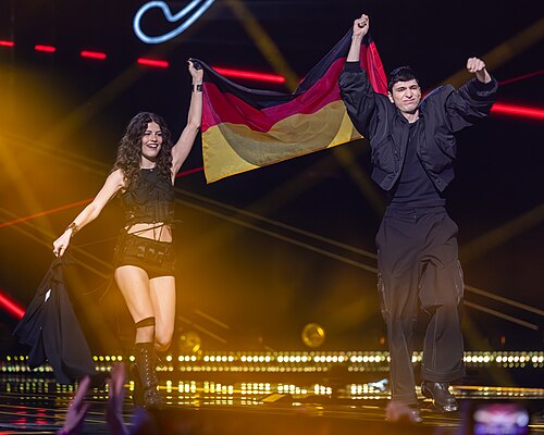 Abor & Tynna, representing Germany, performing at Eurovision 2025 in Basel, Switzerland.