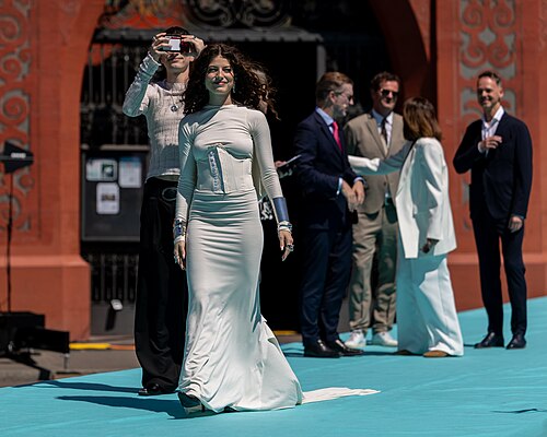 Abor & Tynna, representing Germany, on the Turquoise Carpet at Eurovision 2025 in Basel, Switzerland.