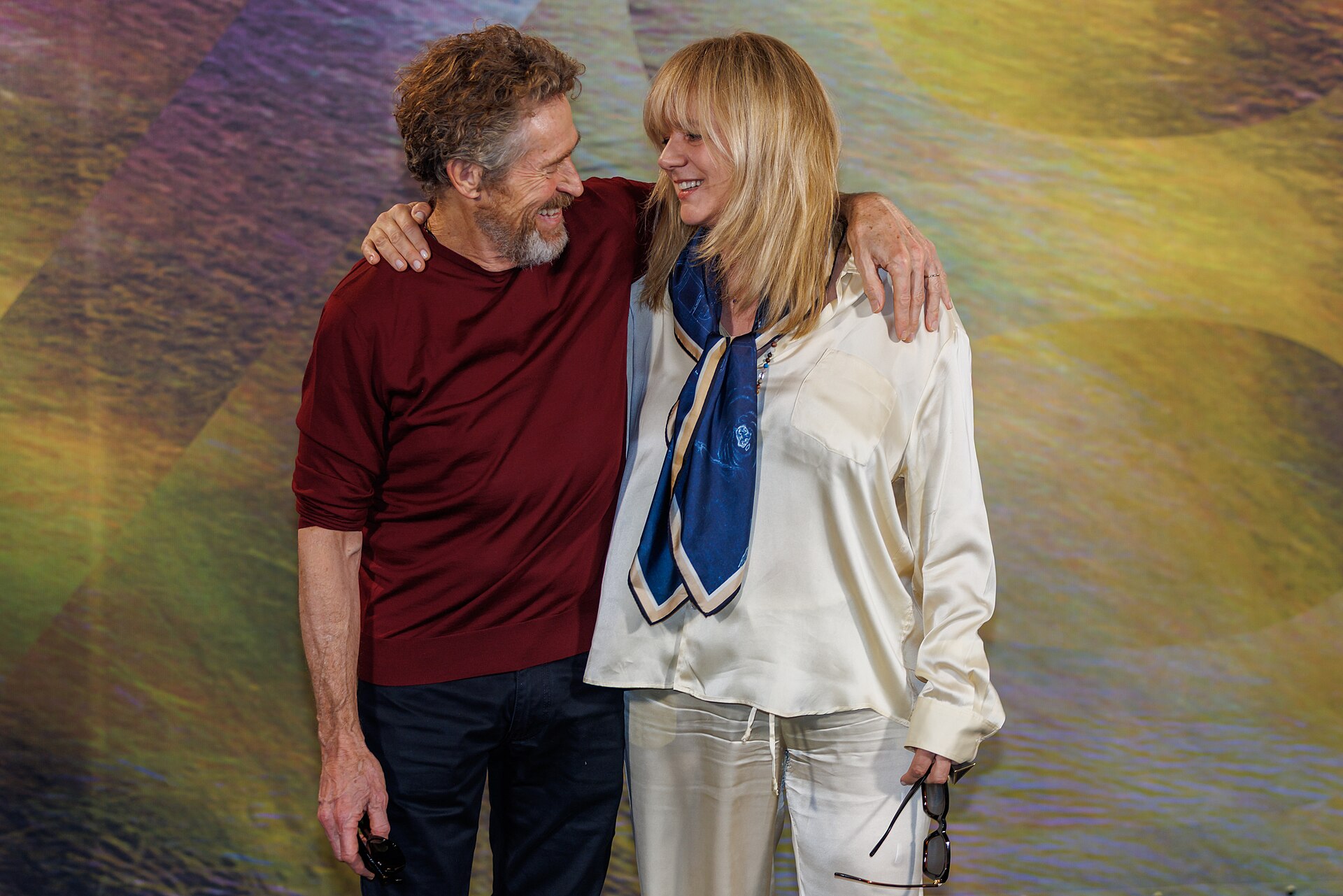 Actors Willem Dafoe and Emma Suarez attend the 'The Birthday Party' photocall during the 78th Locarno Film Festival on August 07, 2025 in Locarno, Switzerland.