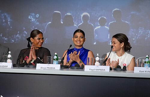 Actresses Chhaya Kadam, Divya Prabha and director Payal Kapadia at All We Imagine As Light Press Conference at 2024 Cannes Film Festival