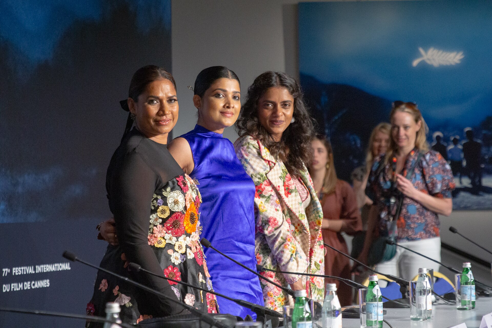 Actresses Chhaya Kadam, Divya Prabha, and Kani Kusruti at All We Imagine As Light Press Conference at 2024 Cannes Film Festival