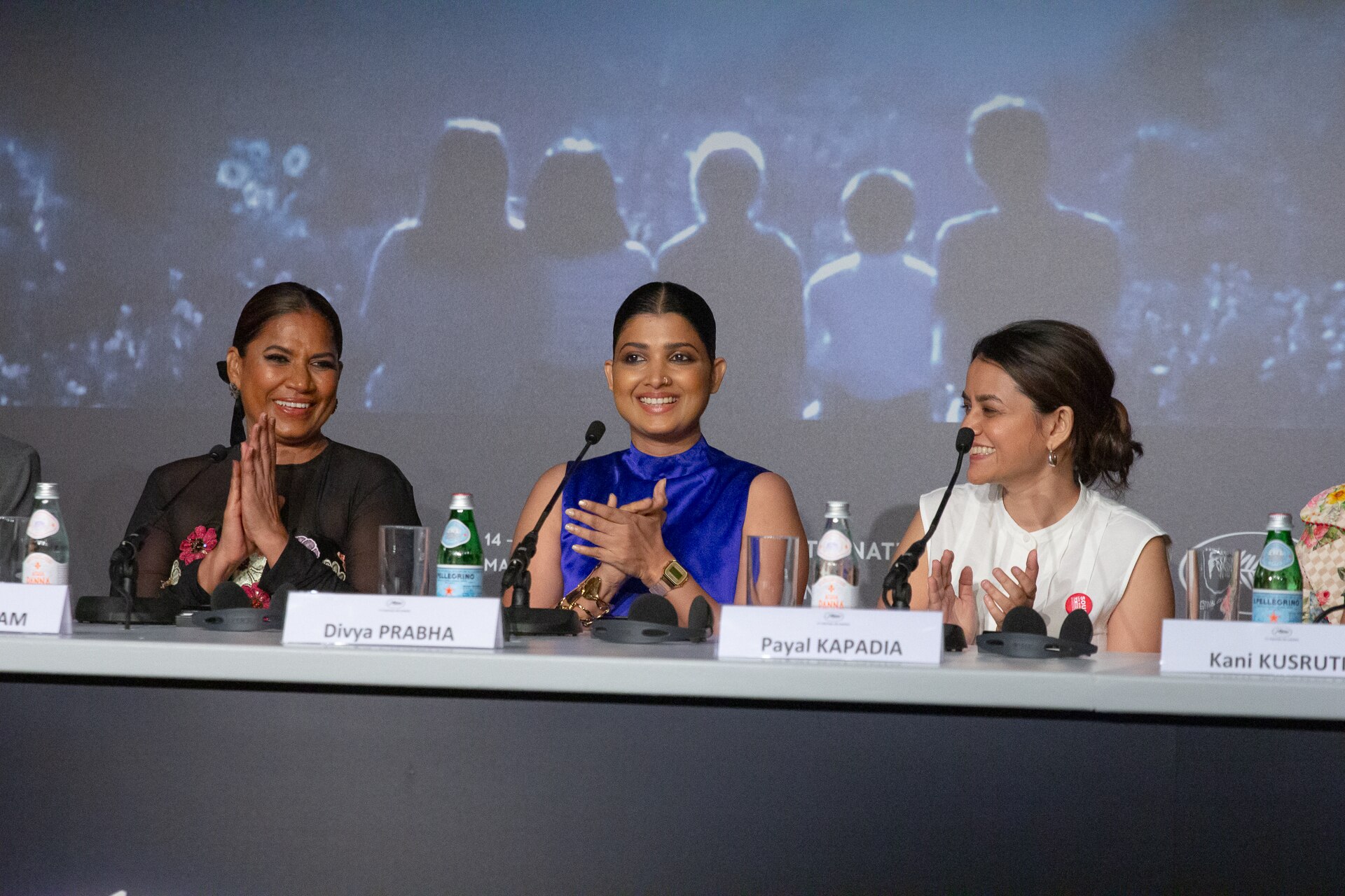 Actresses Chhaya Kadam, Divya Prabha and director Payal Kapadia at All We Imagine As Light Press Conference at 2024 Cannes Film Festival