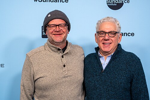 Adam Montgomery and Roberty May at the 2025 Sundance Film Festival for Bucks County, USA