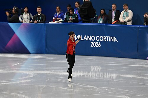 MILAN, ITALY - 17 FEBRUARY 2026: Adeliia PETROSIAN of Russia (AIN) compete during the Figure Skating Women Single Skating Short Program at the Olympic Winter Games Milano Cortina 2026  Milano Ice Skating Arena on February 17, 2026 in Milan, Italy