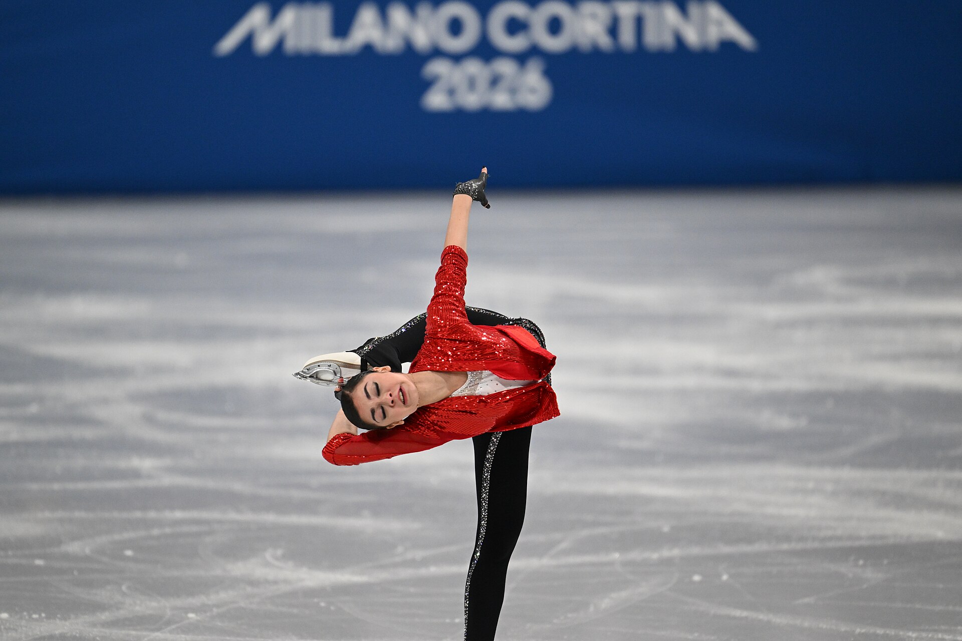 MILAN, ITALY - 17 FEBRUARY 2026: Adeliia PETROSIAN of Russia (AIN) compete during the Figure Skating Women Single Skating Short Program at the Olympic Winter Games Milano Cortina 2026  Milano Ice Skating Arena on February 17, 2026 in Milan, Italy