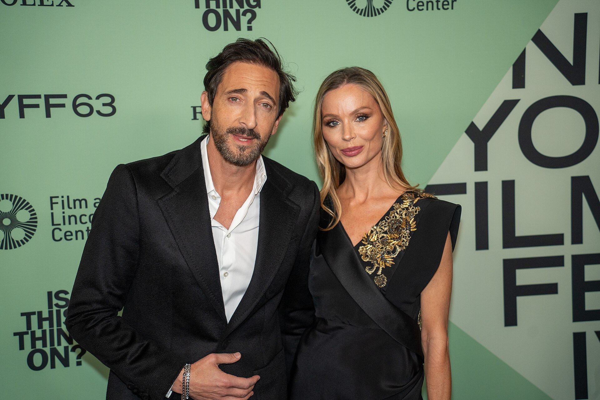 Adrien Brody and Georgina Chapman at the 63rd annual New York Film Festival at Lincoln Center in 2025 for the film Is This Thing On?