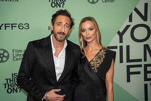 Adrien Brody and Georgina Chapman at the 63rd annual New York Film Festival at Lincoln Center in 2025 for the film Is This Thing On?