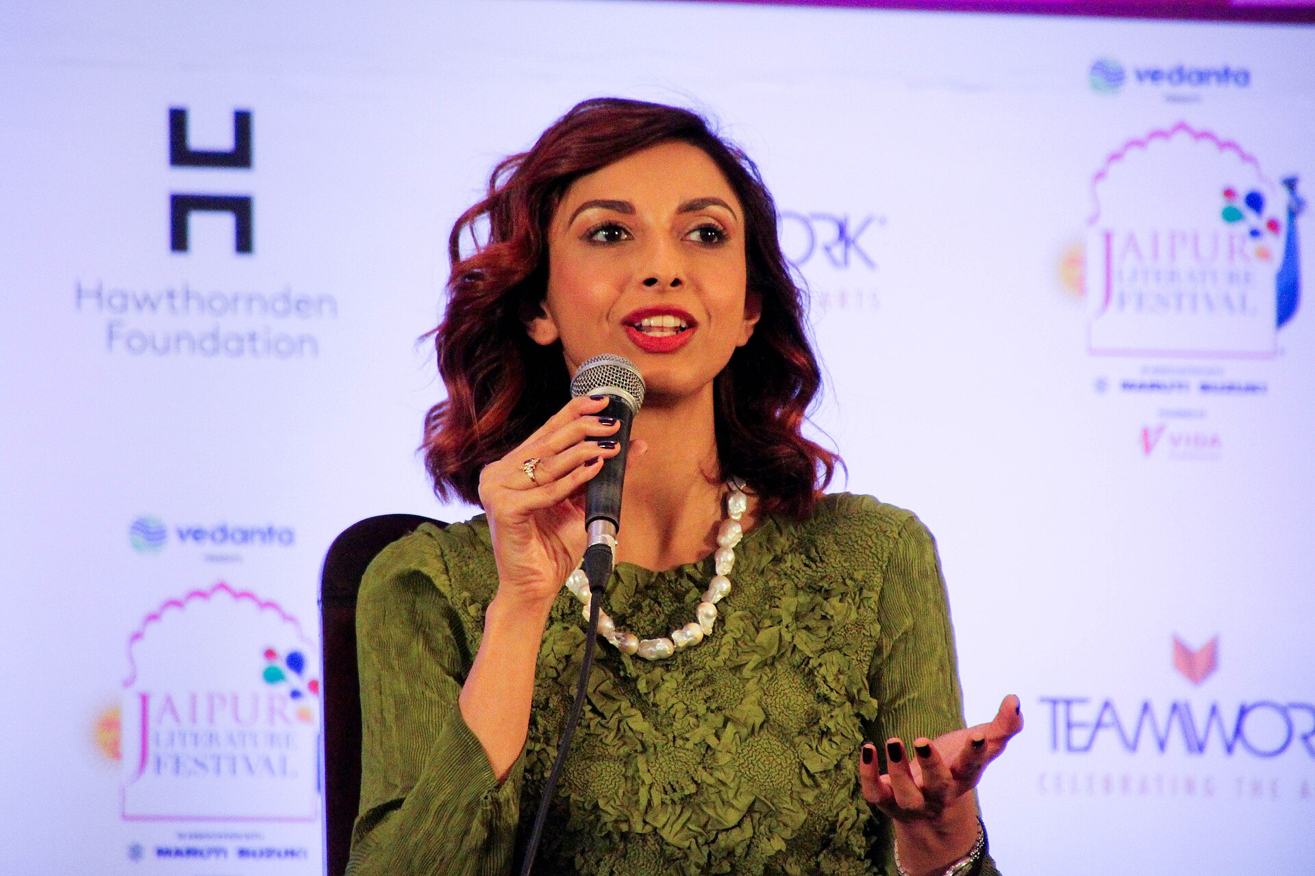 Aishwarya Jha, author, at the 2025 Jaipur Literature Festival in Jaipur, India.