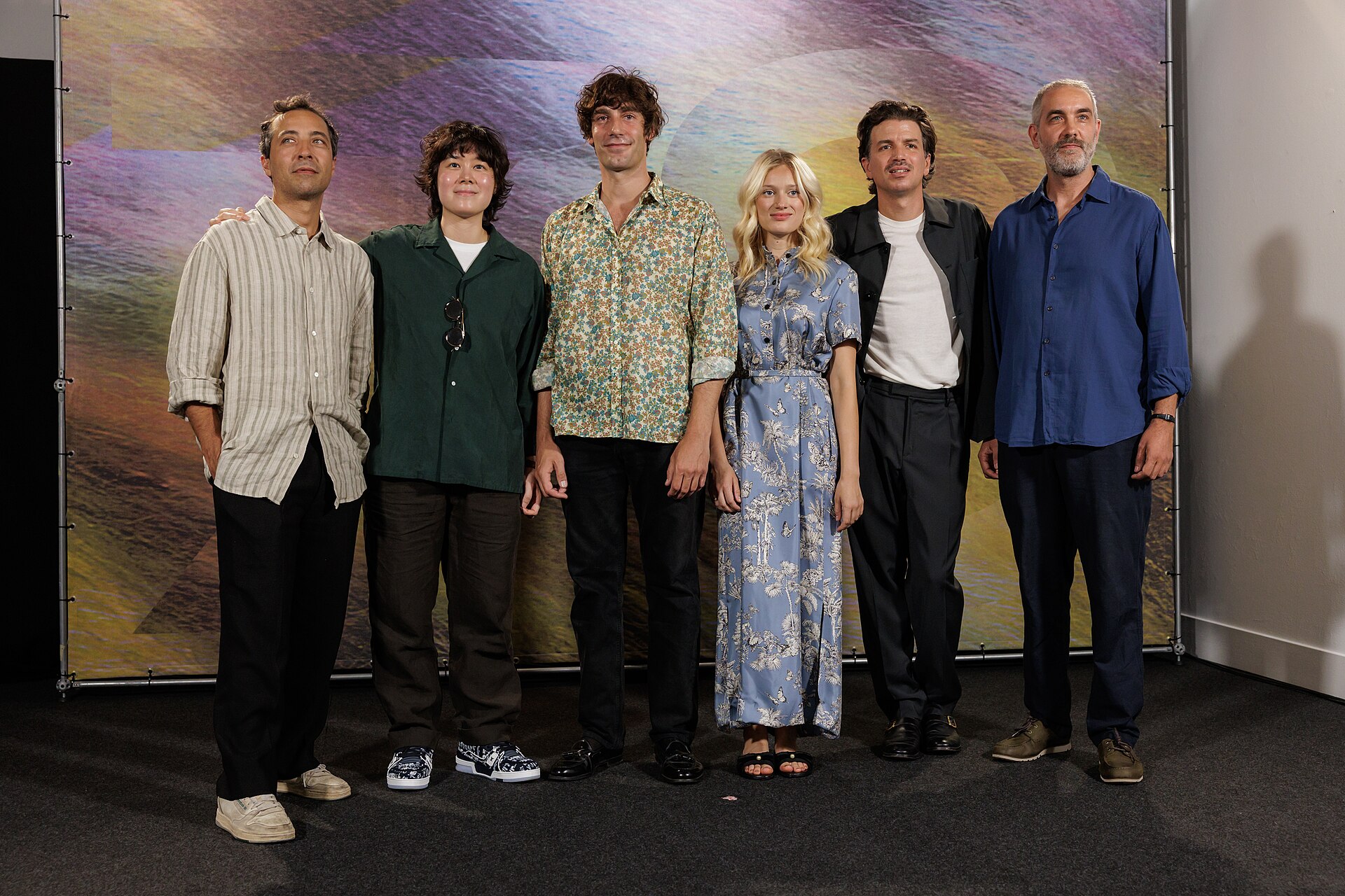 Alex C. Lo, Matteo Zoppis, Nadia Tereszkiewicz and Alessio Rigo de Righi attend the 'Testa o Croce?' photocall during the 78th Locarno Film Festival on August 10, 2025 in Locarno, Switzerland.