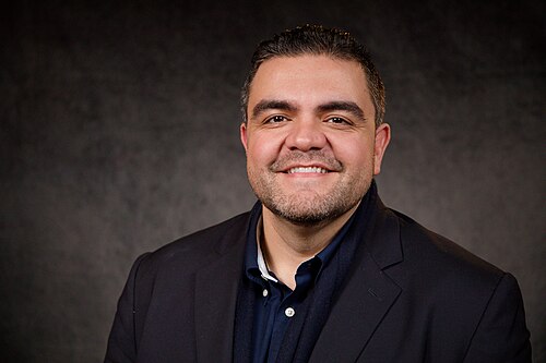 Alex Constantin, director of partnerships at Disney Streaming from New York City, at the WikiPortraits studio at the 2025 Sundance Film Festival.