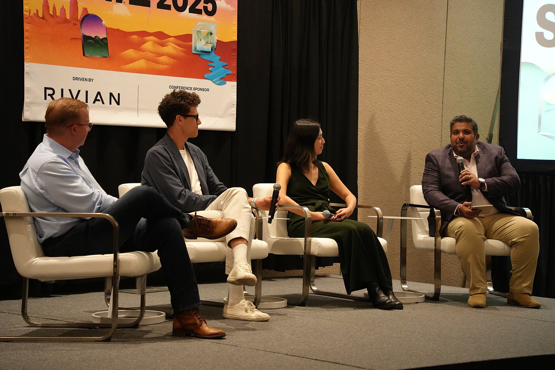 Alex Hawkinson, Theo Hooker, Rebecca Hu, Jay Kapoor (l-r), panel at SXSW 2025 in Austin, Texas. Dirty Jobs & A Warming Planet: The Tech To Solve for Both.