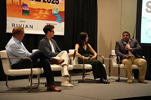Alex Hawkinson, Theo Hooker, Rebecca Hu, Jay Kapoor (l-r), panel at SXSW 2025 in Austin, Texas. Dirty Jobs & A Warming Planet: The Tech To Solve for Both.