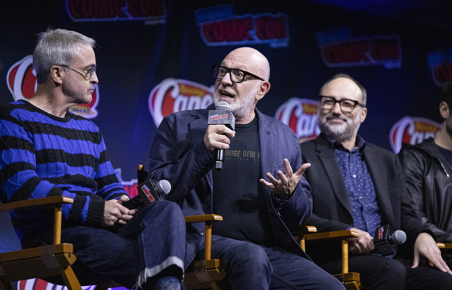 Alex Kurtzman, Akiva Goldsman and Henry Alonso Myers at the 2025 NYCC Star Trek: Strange New Worlds Panel.