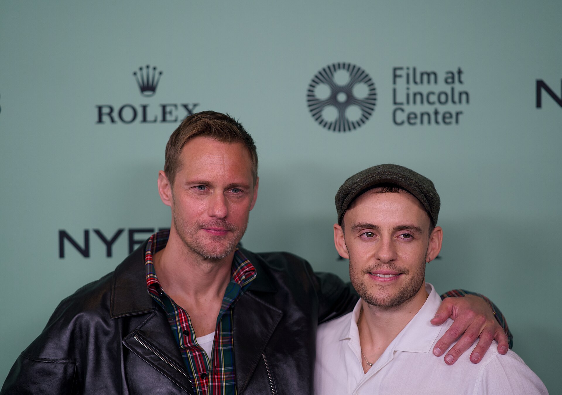Alexander Skarsgård, actor, and Harry Lighton, director, at the 63rd New York Film Festival in 2025 for the film Pillion