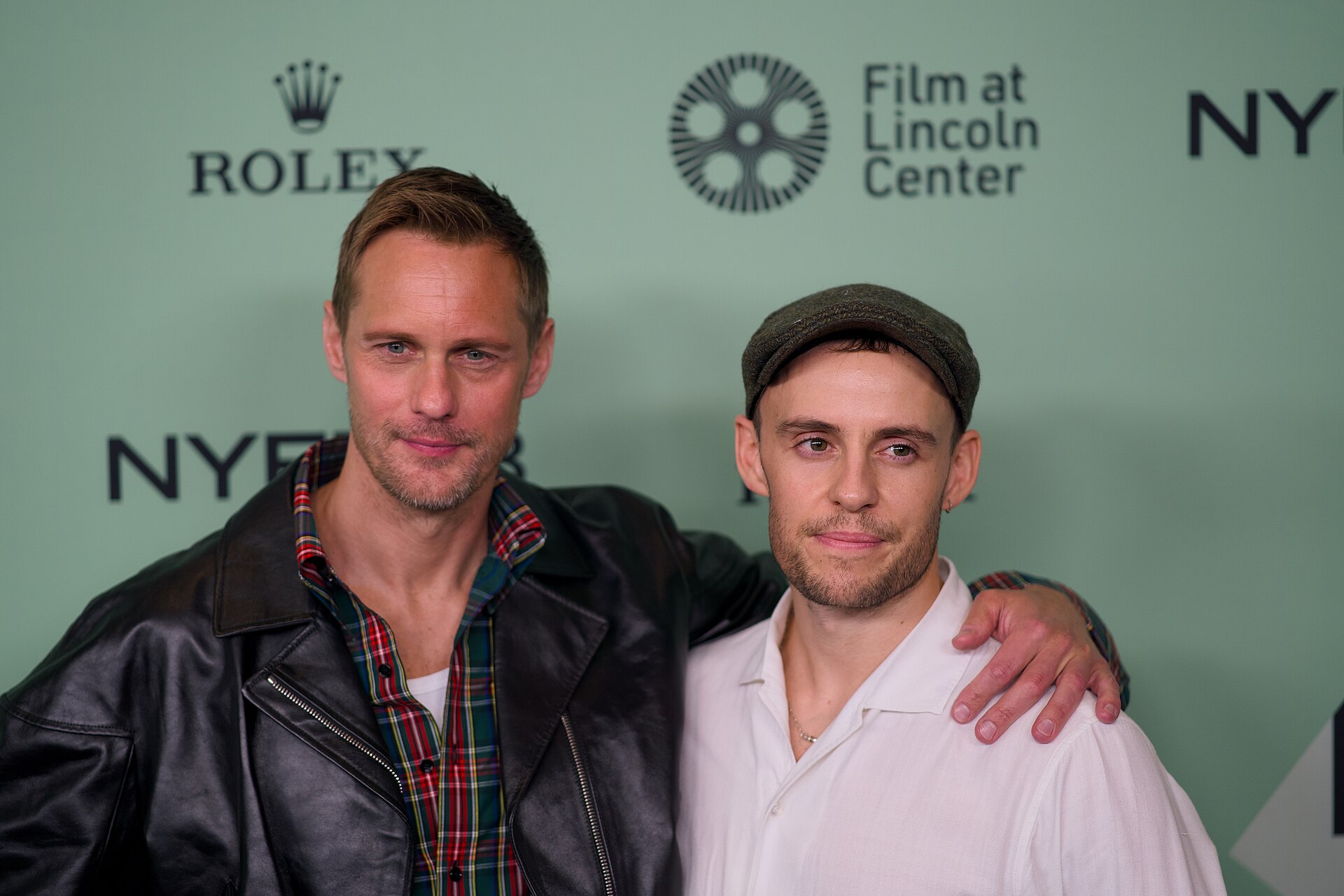 Alexander Skarsgård, actor, and Harry Lighton, director, at the 63rd New York Film Festival in 2025 for the film Pillion