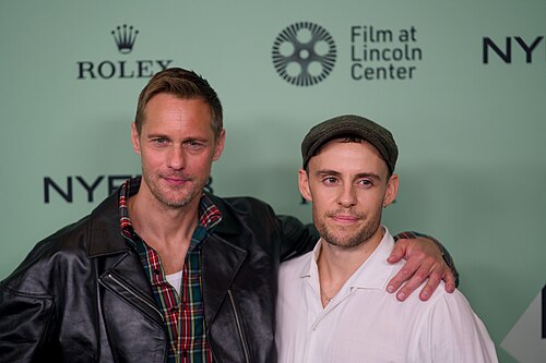 Alexander Skarsgård, actor, and Harry Lighton, director, at the 63rd New York Film Festival in 2025 for the film Pillion