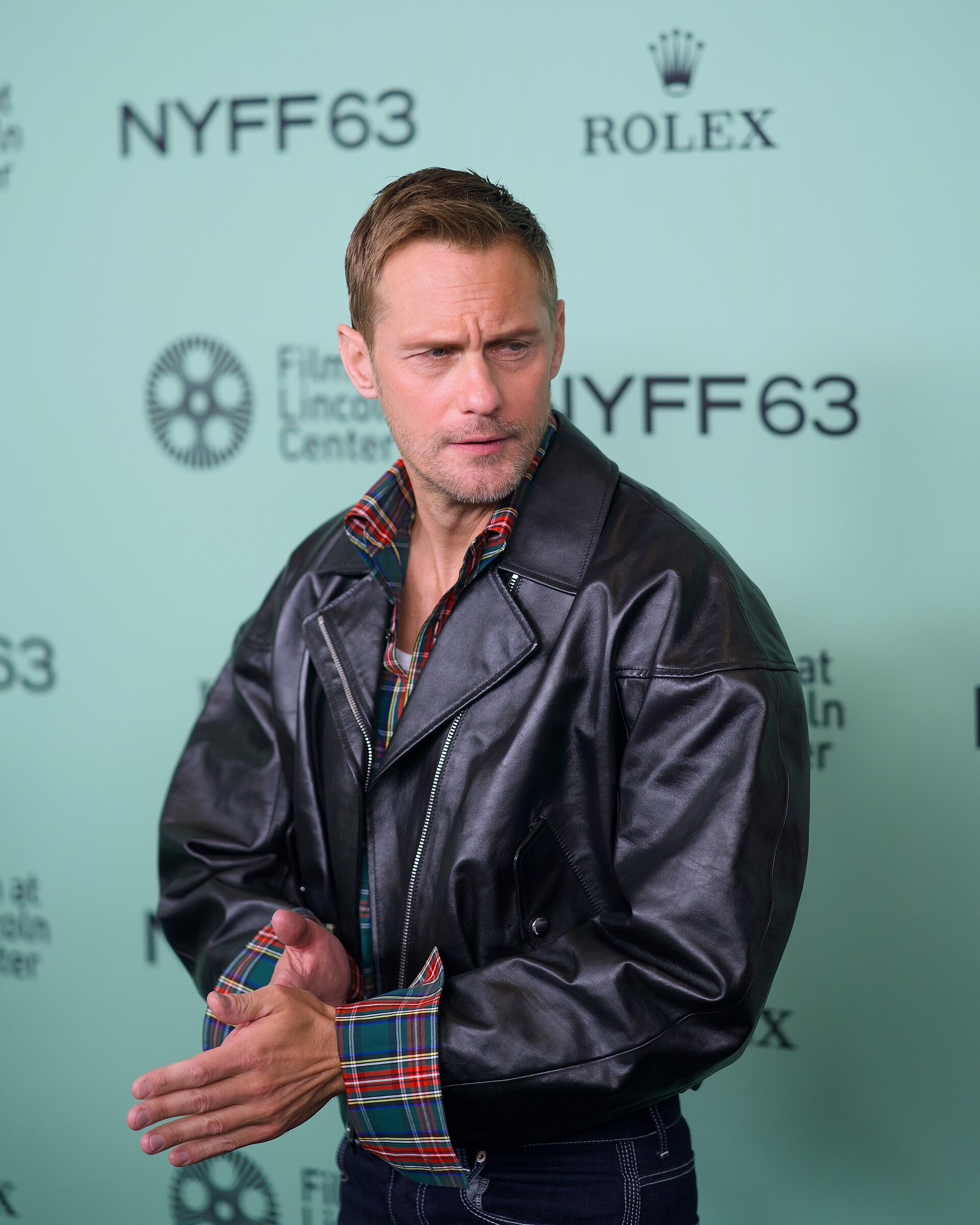 Alexander Skarsgård at the 63rd New York Film Festival in New York City for the film Pillion