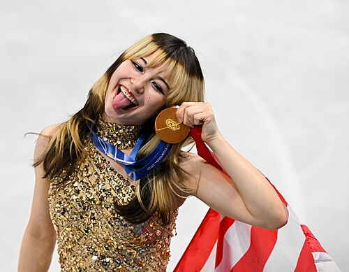 MILAN, ITALY - 19 FEBRUARY 2026: Gold medalist Alysa LIU of Team United States poses for a photo during the medal ceremony for the Women's Single Skating Free Skating at the Olympic Winter Games Milano Cortina 2026 Milano Ice Skating Arena on February 19, 2026 in Milan, Italy