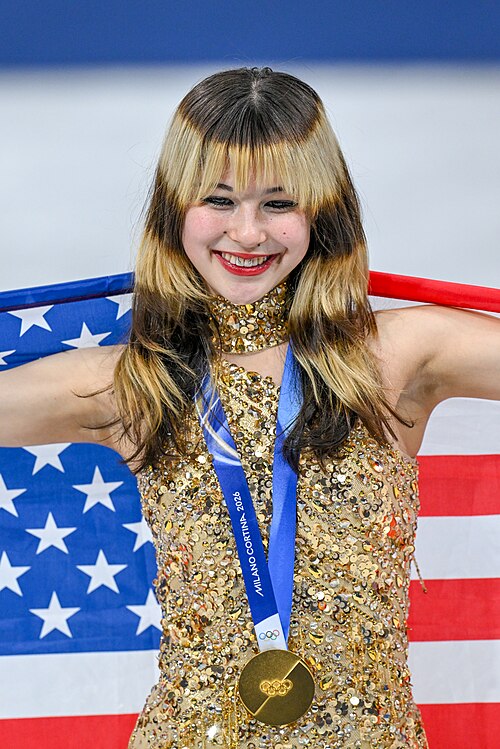 MILAN, ITALY - 19 FEBRUARY 2026: Gold medalist Alysa LIU of Team United States poses for a photo during the medal ceremony for the Women's Single Skating Free Skating at the Olympic Winter Games Milano Cortina 2026 Milano Ice Skating Arena on February 19, 2026 in Milan, Italy