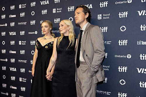 Amanda Seyfried, Mona Fastvold, and Lewis Pullman, actors and director, at the 2025 Toronto International Film Festival (TIFF) for the movie The Testament of Ann Lee.