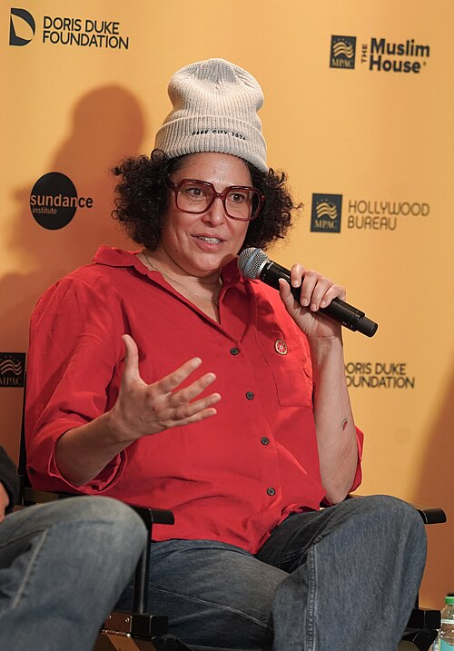 Amber Fares, director, speaking on Intersectional Muslim Stories panel at The Muslim House, Sundance, Park City UT. Jan 26, 2026 (2)