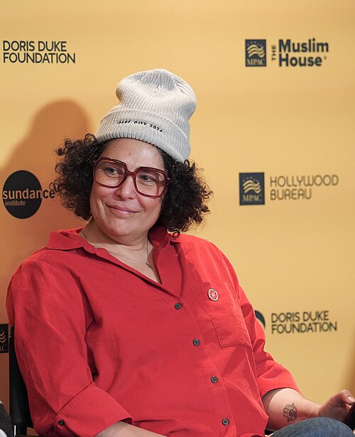 Amber Fares, director, speaking on Intersectional Muslim Stories panel at The Muslim House, Sundance, Park City UT. Jan 26, 2026