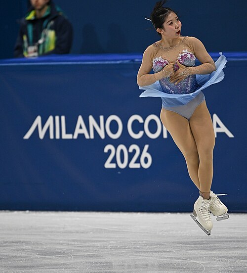 MILAN, ITALY - 19 FEBRUARY 2026: Ami NAKAI of Japan competes during the Figure Skating Women Single Skating Free Skating at the Olympic Winter Games Milano Cortina 2026 Milano Ice Skating Arena on February 19, 2026 in Milan, Italy