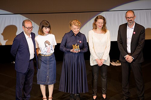 Andrea Arnold at the 2024 Cannes Film Festival receiving the 2024 Carrosse d’Or.