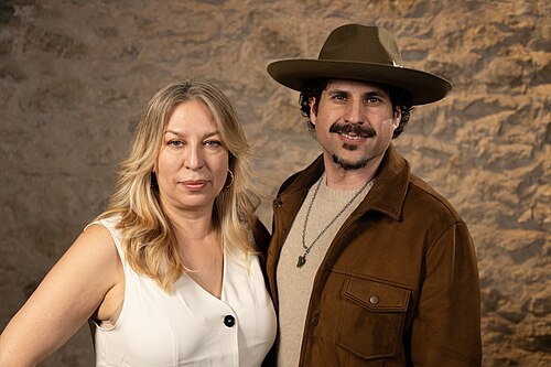 Andrew James Gonzales and Laura Varela at the WikiPortraits studio at the 2025 SXSW Festival.